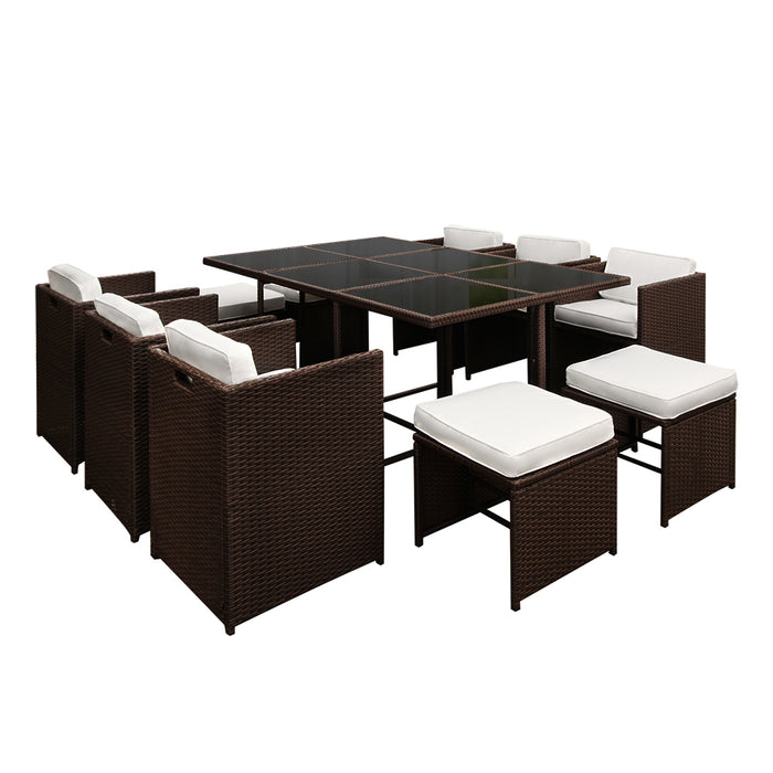 Emma Wicker Outdoor Dining Set - Brown & White