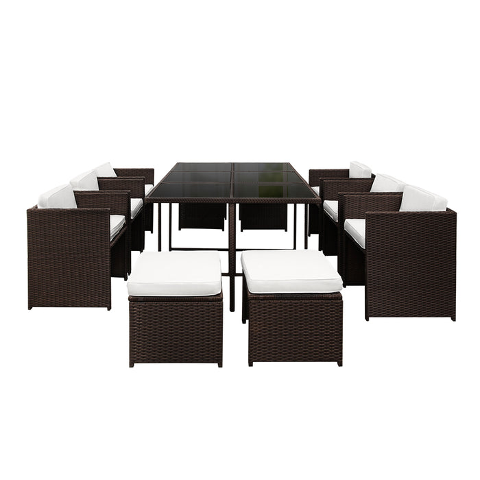 Emma Wicker Outdoor Dining Set - Brown & White