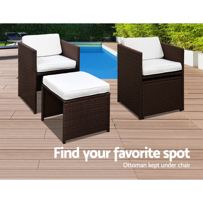 Emma Wicker Outdoor Dining Set - Brown & White