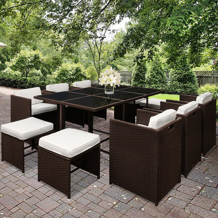 Emma Wicker Outdoor Dining Set - Brown & White