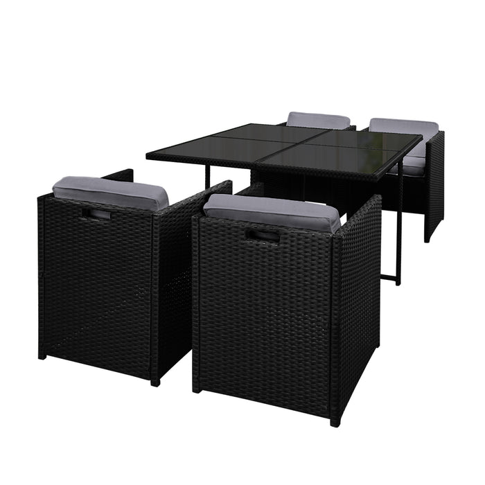 5 Piece Wicker Outdoor Dining Set - Black