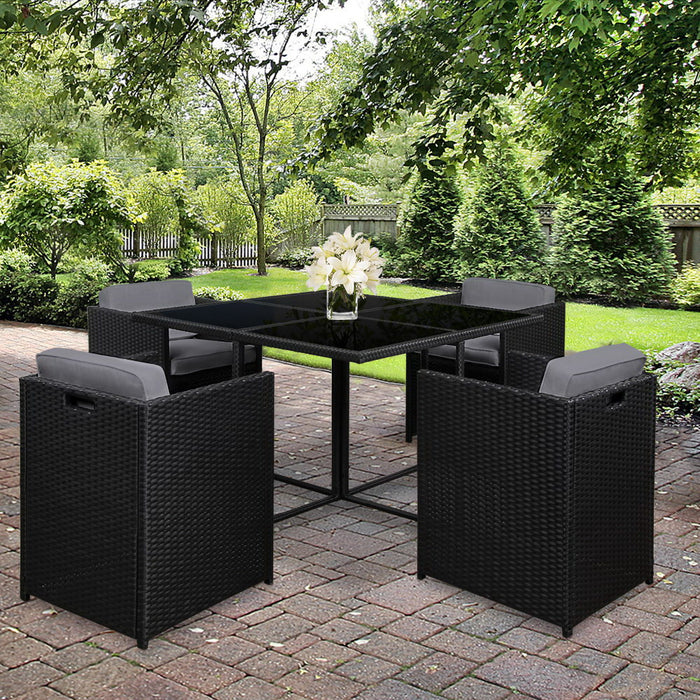 5 Piece Wicker Outdoor Dining Set - Black