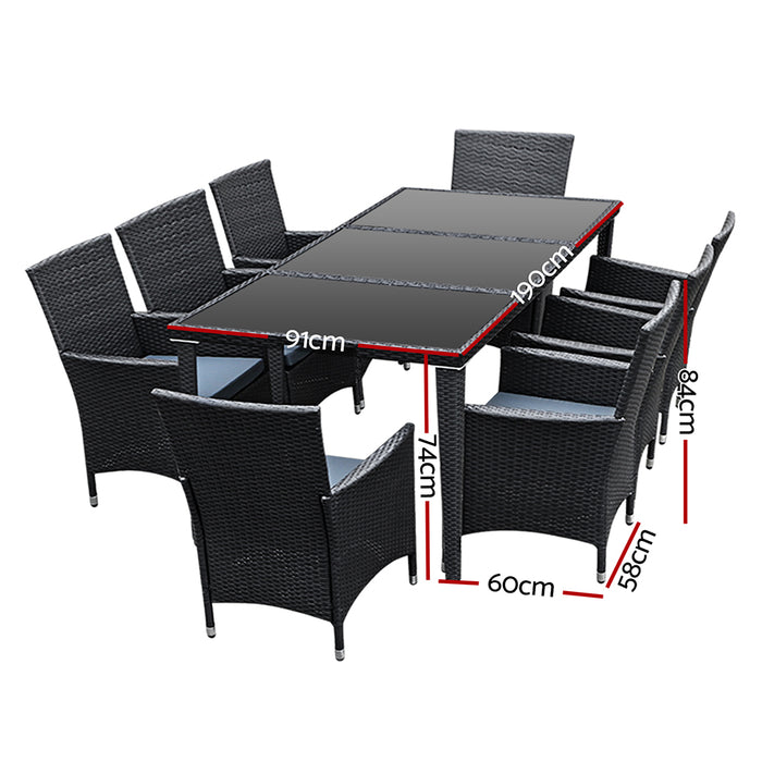 9 Piece Outdoor Dining Set - Black