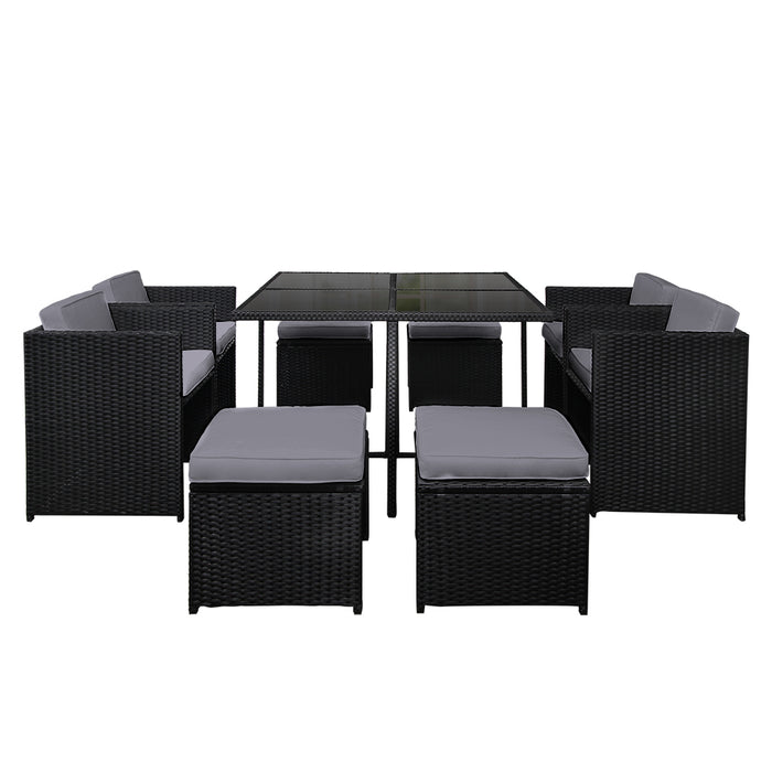 9 Piece Wicker Outdoor Dining Set - Black & Grey