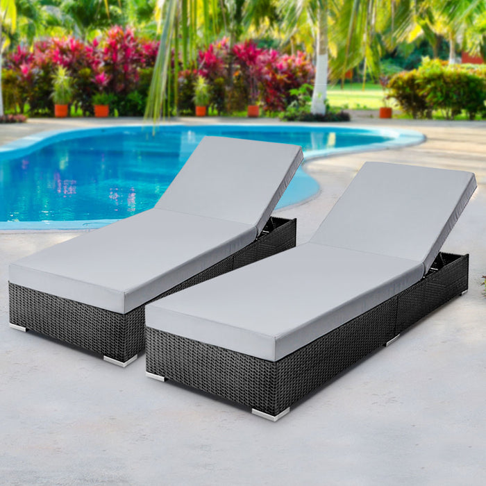 Sun Lounge Wicker Lounger Outdoor Furniture Rattan Garden Day Bed Sofa Black