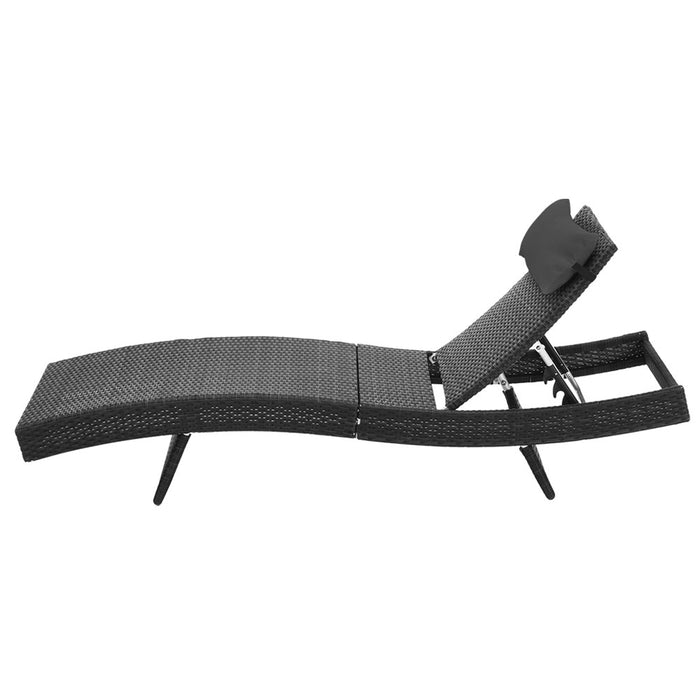 Outdoor Sun Lounge Setting Wicker Lounger Day Bed Rattan Patio Furniture Black