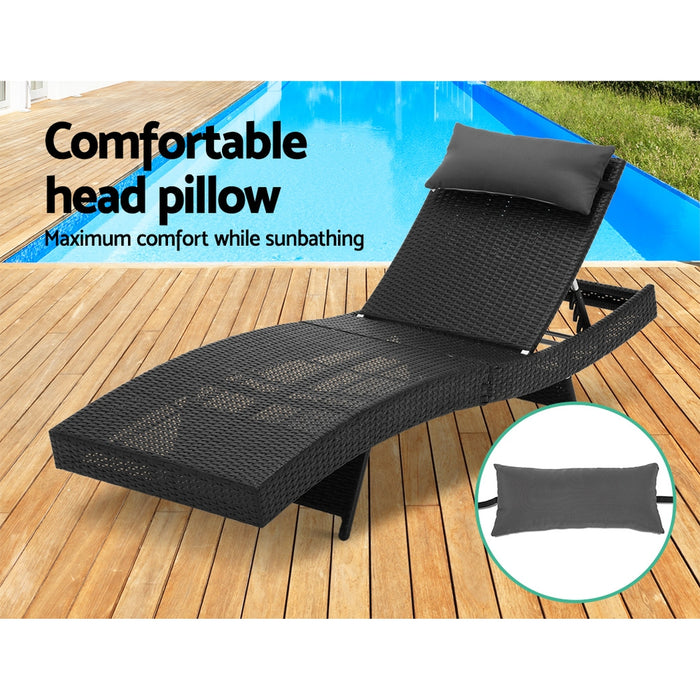 Outdoor Sun Lounge Setting Wicker Lounger Day Bed Rattan Patio Furniture Black