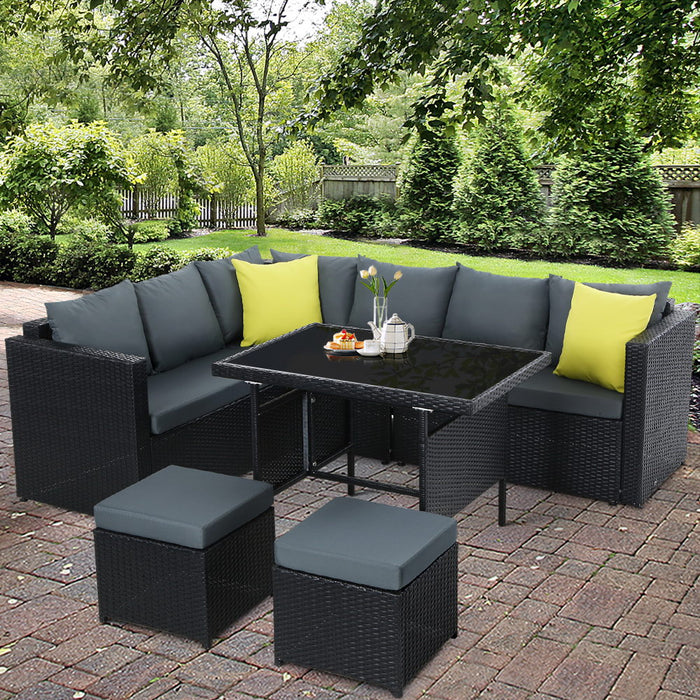 Outdoor Furniture Patio Set Dining Sofa Table Chair Lounge Wicker Garden Black