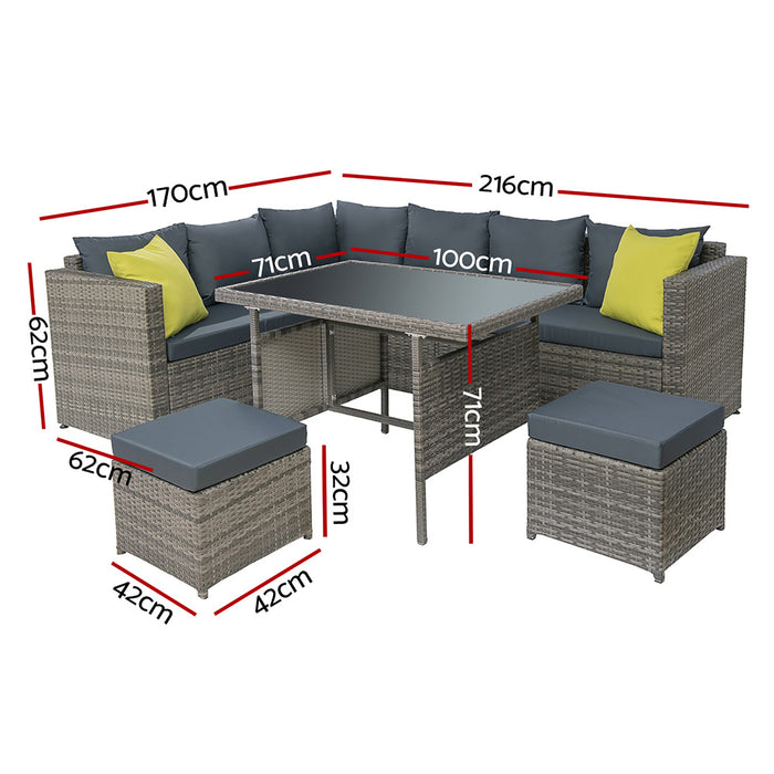 Outdoor Furniture Patio Set Dining Sofa Table Chair Lounge Garden Wicker Grey