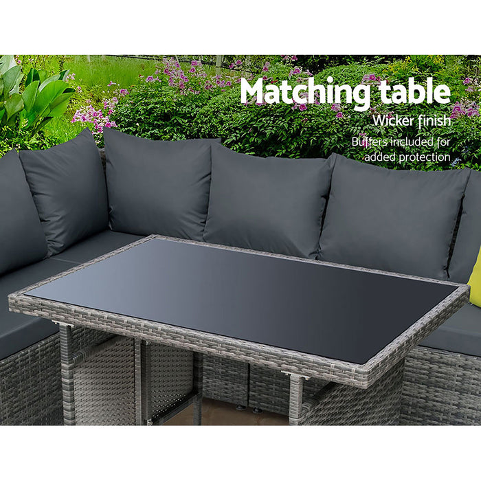 Outdoor Furniture Patio Set Dining Sofa Table Chair Lounge Garden Wicker Grey