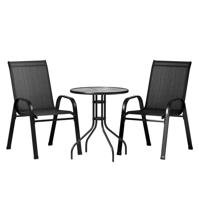 Outdoor Furniture 3PC Table and chairs Stackable Bistro Set Patio Coffee