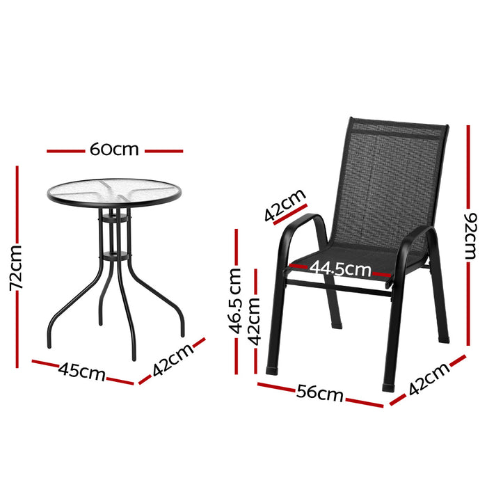 Outdoor Furniture 3PC Table and chairs Stackable Bistro Set Patio Coffee