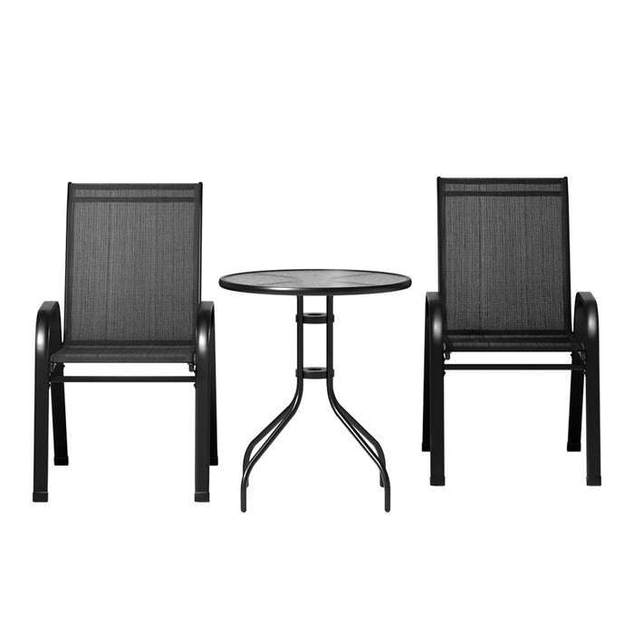 Outdoor Furniture 3PC Table and chairs Stackable Bistro Set Patio Coffee