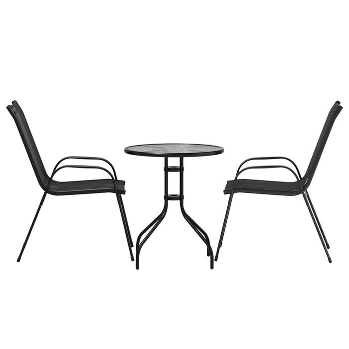 Outdoor Furniture 3PC Table and chairs Stackable Bistro Set Patio Coffee