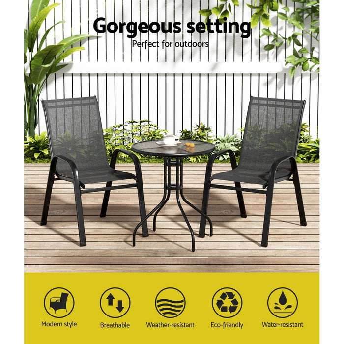 Outdoor Furniture 3PC Table and chairs Stackable Bistro Set Patio Coffee