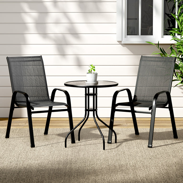 Outdoor Furniture 3PC Table and chairs Stackable Bistro Set Patio Coffee