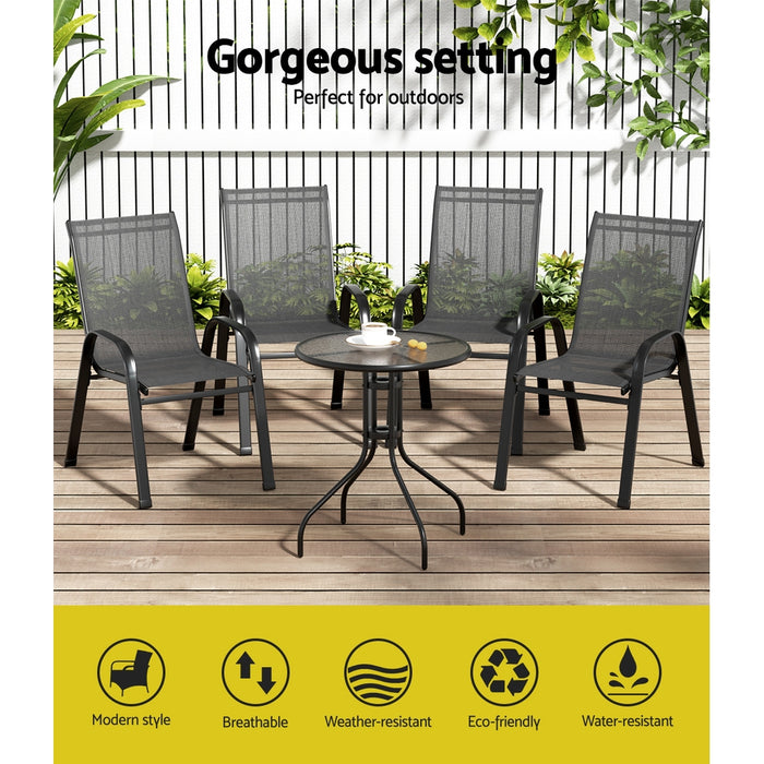 Outdoor Furniture 5PC Table and chairs Stackable Bistro Set Patio Coffee