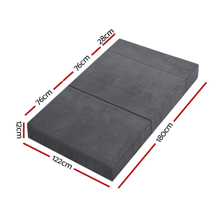 Double Size Folding Foam Mattress Portable Bed Mat Velvet Dark Grey