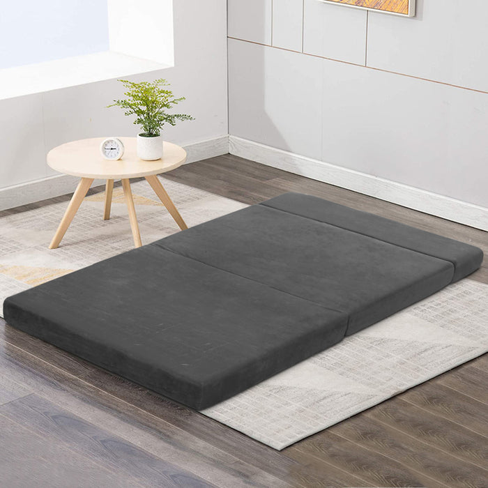 Double Size Folding Foam Mattress Portable Bed Mat Velvet Dark Grey