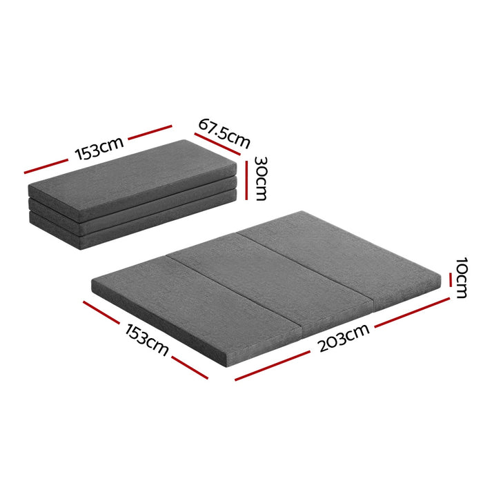 Foldable Mattress Folding Portable Bed Camping Mat Queen Grey