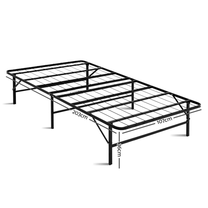 Folding Bed Frame Metal Bed Base King Single Size Portable Black