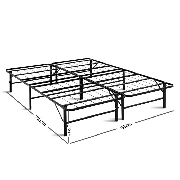 Folding Queen Metal Bed Frame - Black