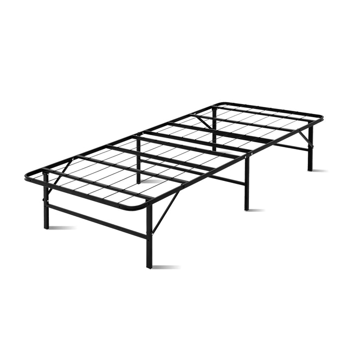 Folding Bed Frame Single Metal Bed Base Portable Black