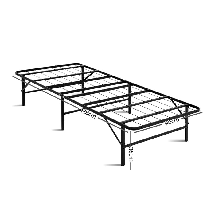 Folding Bed Frame Single Metal Bed Base Portable Black