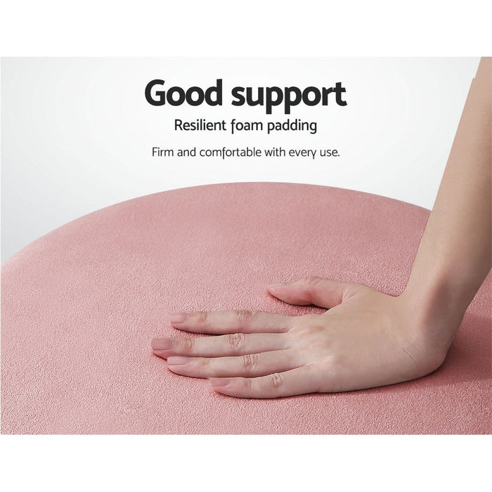 Round Velvet Foot Stool Ottoman Foot Rest Pouffe Padded Seat Pouf Pink