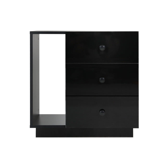 Bedside Tables Side Table RGB LED 3 Drawers Nightstand High Gloss Black