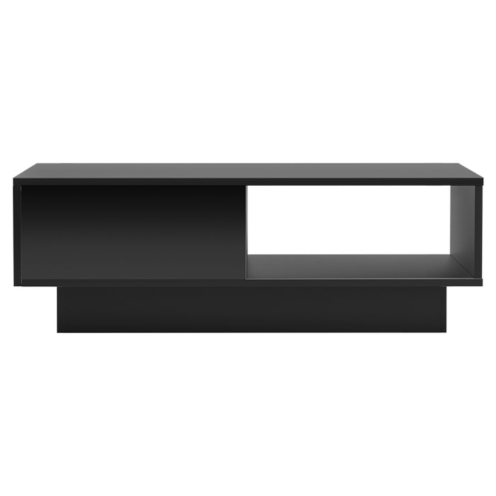 Coffee Table LED Lights High Gloss Storage Drawer Modern Furniture Black