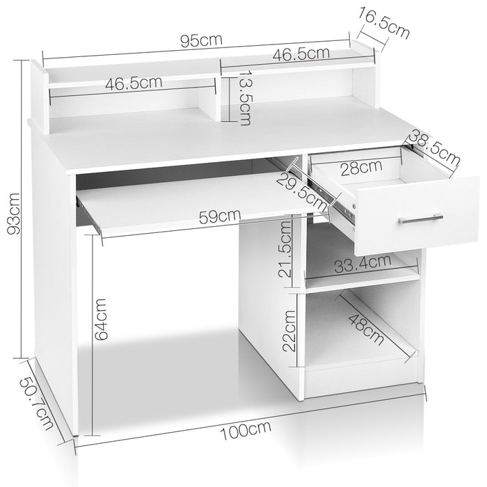 Office Computer Desk with Storage - White