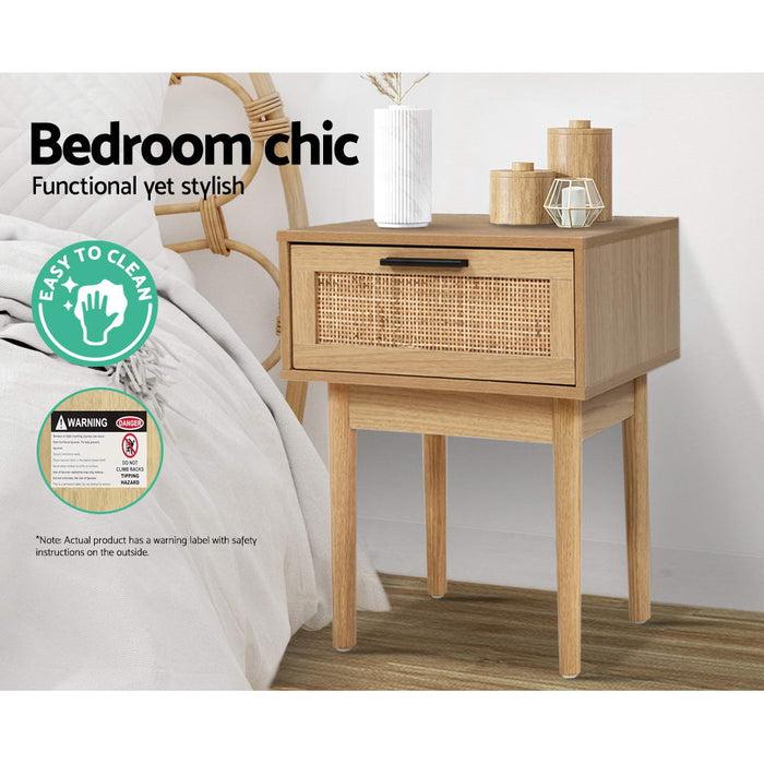 Rattan Bedside Table - 1 Drawer