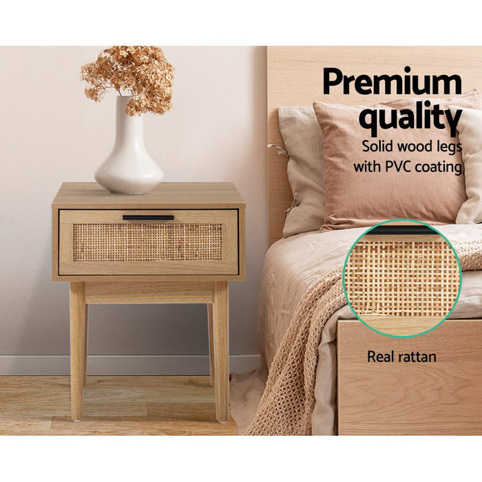 Rattan Bedside Table - 1 Drawer