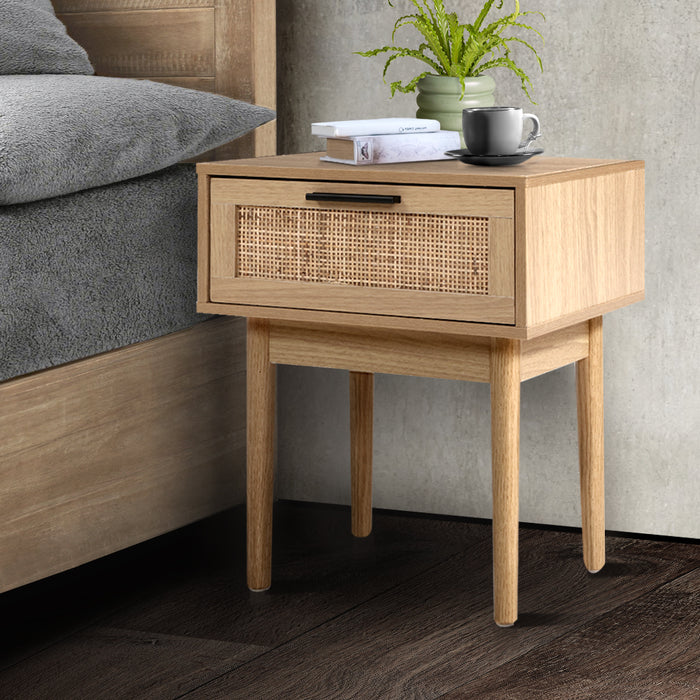 Rattan Bedside Table - 1 Drawer