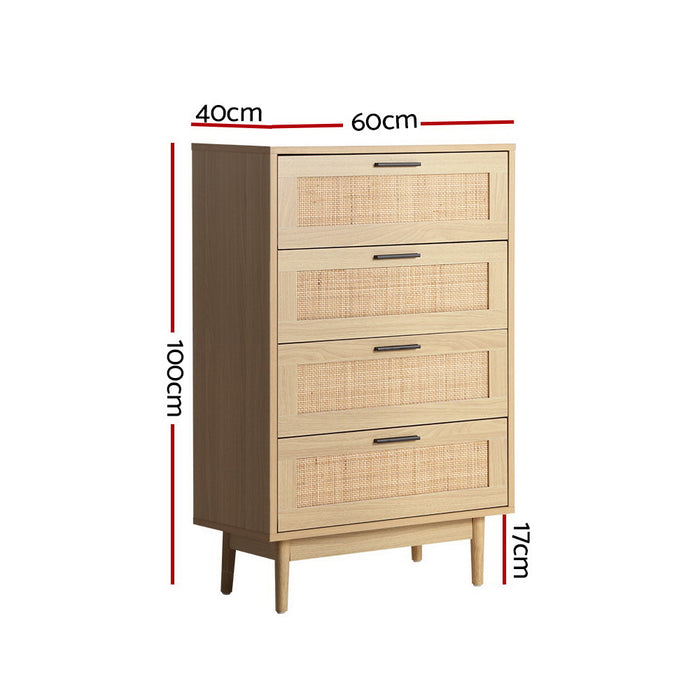 Rattan Tallboy - 4 Chest of Drawers