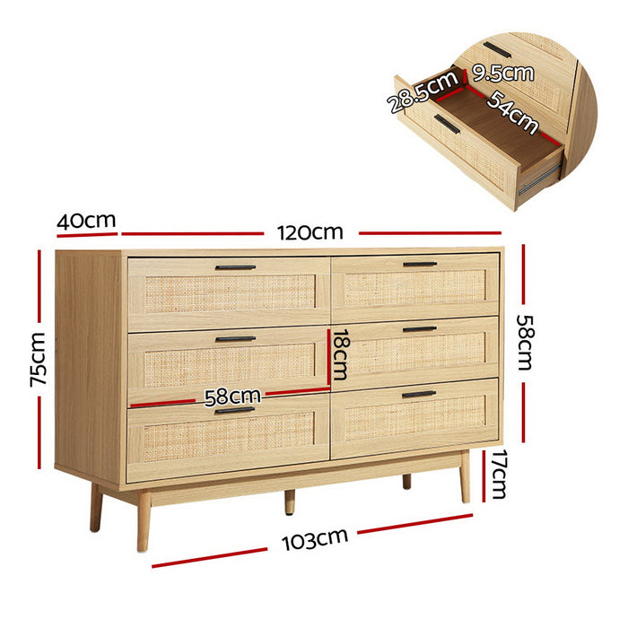 Rattan Tallboy - 6 Chest of Drawers