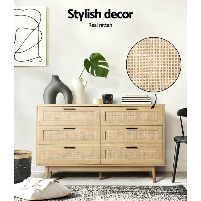 Rattan Tallboy - 6 Chest of Drawers