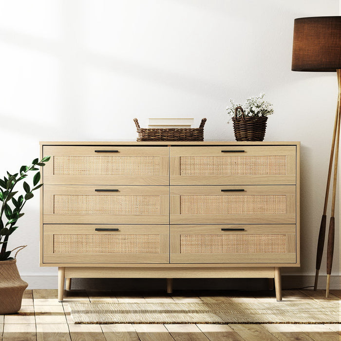 Rattan Tallboy - 6 Chest of Drawers