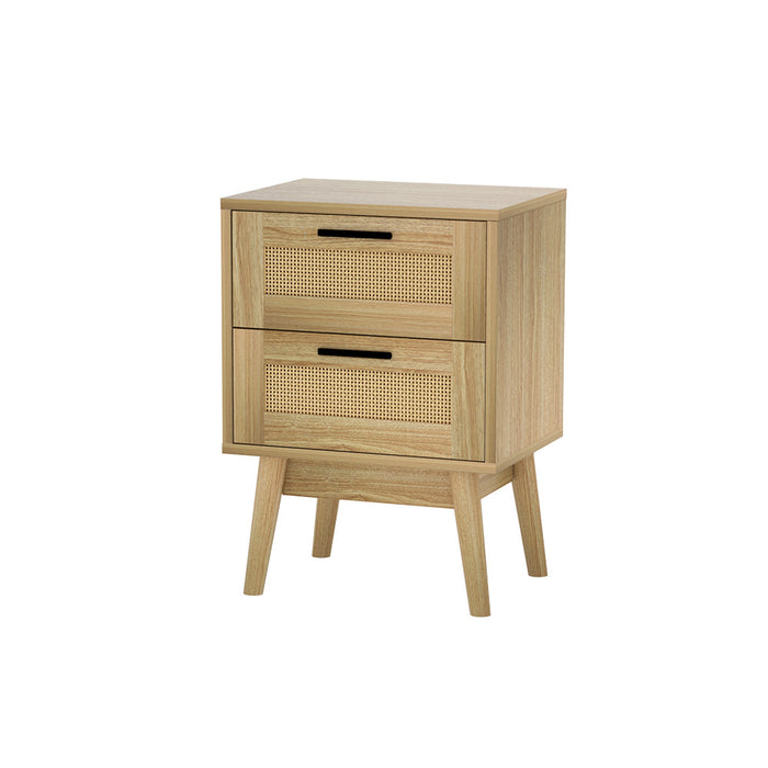 Rattan Bedside Table - 2 Drawers