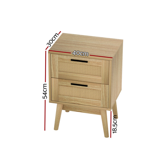 Rattan Bedside Table - 2 Drawers