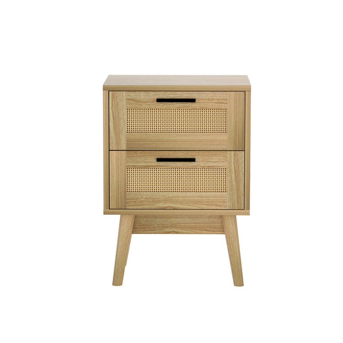 Rattan Bedside Table - 2 Drawers