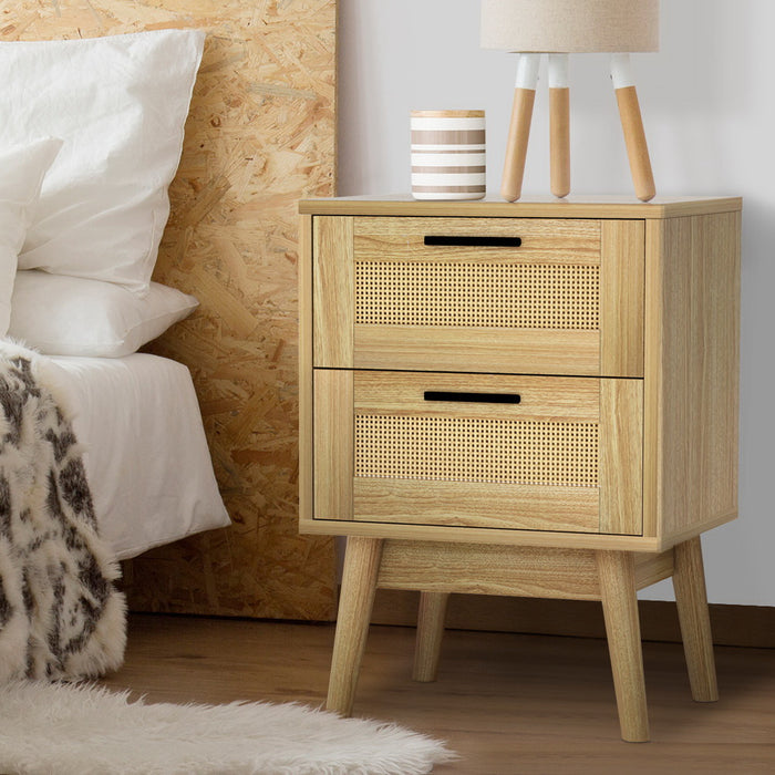 Rattan Bedside Table - 2 Drawers