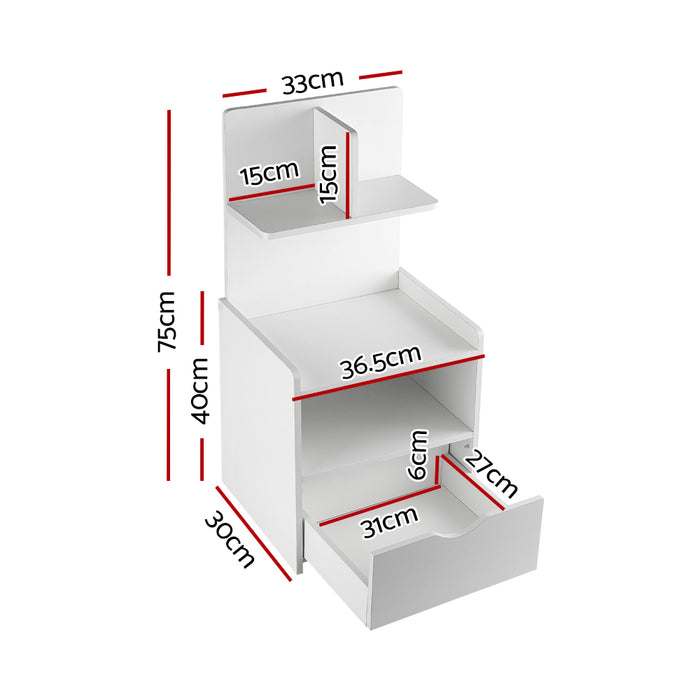 Bedside Table Cabinet Shelf Display Drawer Side Nightstand Unit Storage