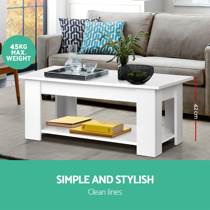 Lift Up Top Mechanical Coffee Table - White