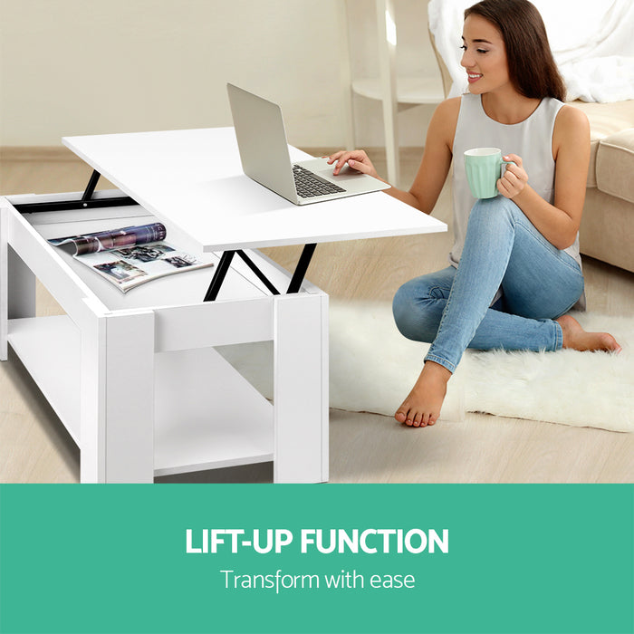 Lift Up Top Mechanical Coffee Table - White