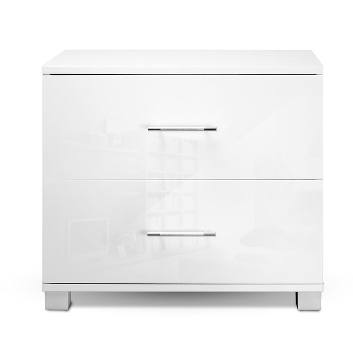 High Gloss Two Drawers Bedside Table - White