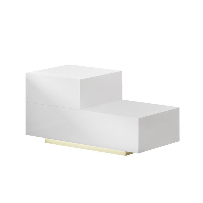 Bedside Tables 2 Drawers Side Table RGB LED High Gloss Nightstand White