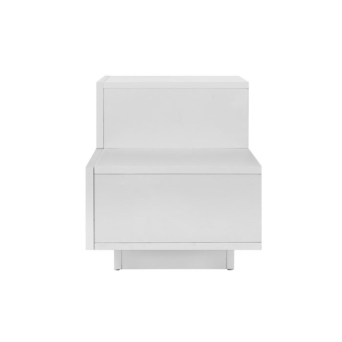 Bedside Tables 2 Drawers Side Table RGB LED High Gloss Nightstand White