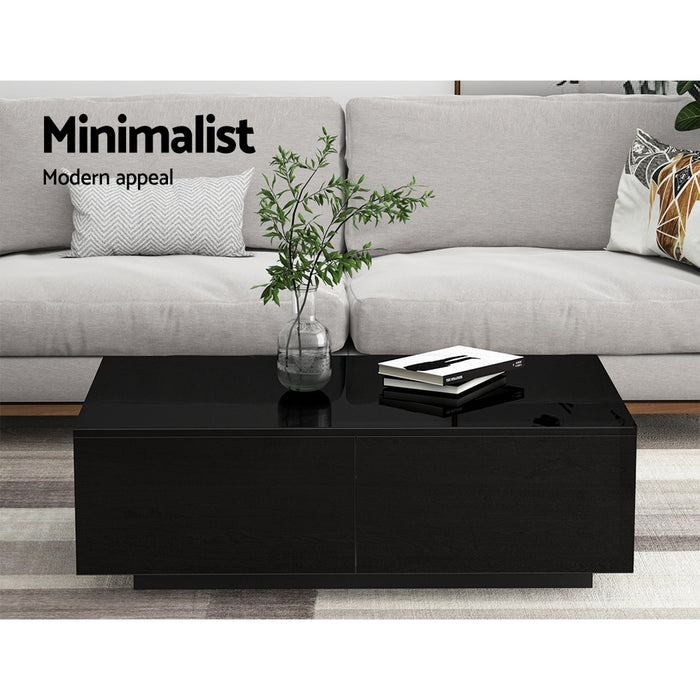 Modern Coffee Table 4 Storage Drawers High Gloss Living Room Furniture Black